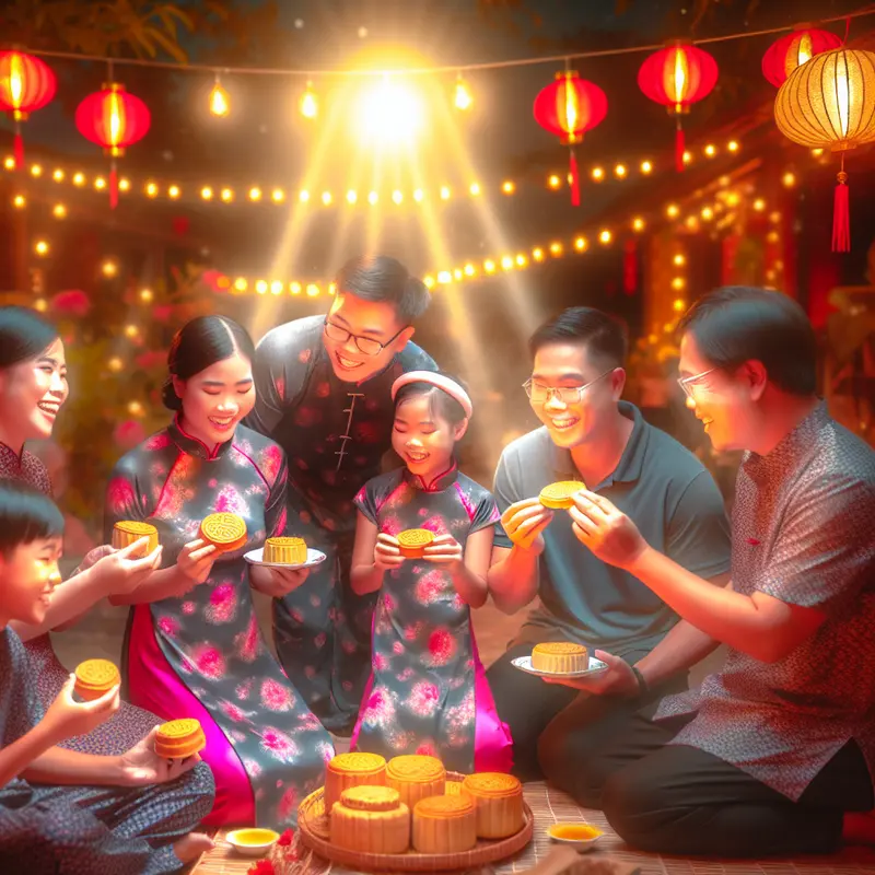 Chiếc bánh trung thu truyền thống đẹp mắt, phản ánh nét văn hóa Việt Nam trong dịp Tết Trung Thu.