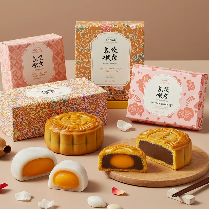 Bánh trung thu mochi trong không gian lễ hội truyền thống Đài Loan và Nhật Bản.