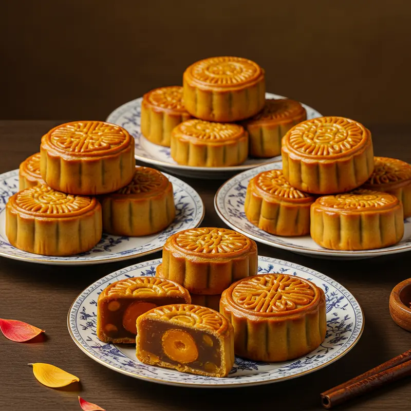 Các loại bánh trung thu với trọng lượng khác nhau được bày trí đẹp mắt.