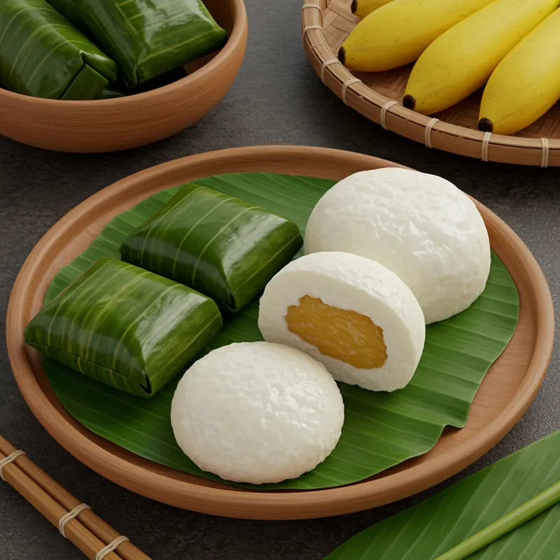 Khung cảnh làng quê rực rỡ ngày Tết, mọi người sum họp bên mai đào và câu đối đỏ.