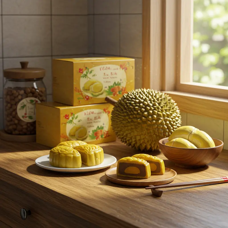 Bánh trung thu lava sầu riêng với lớp nhân tan chảy hấp dẫn.