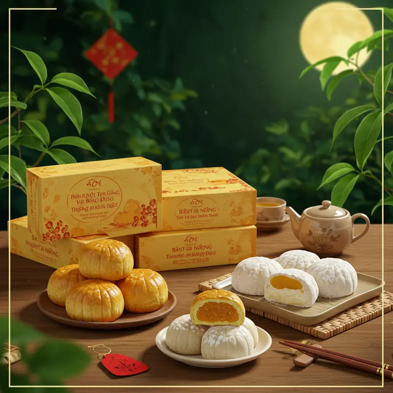 Bánh nướng vàng ươm và bánh dẻo trắng ngần với nhân đa dạng trên mâm cỗ Trung Thu.