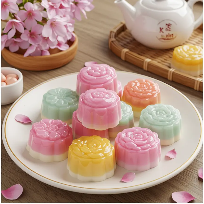 Đĩa bánh Trung Thu mini đa dạng sắc màu hiện đại.