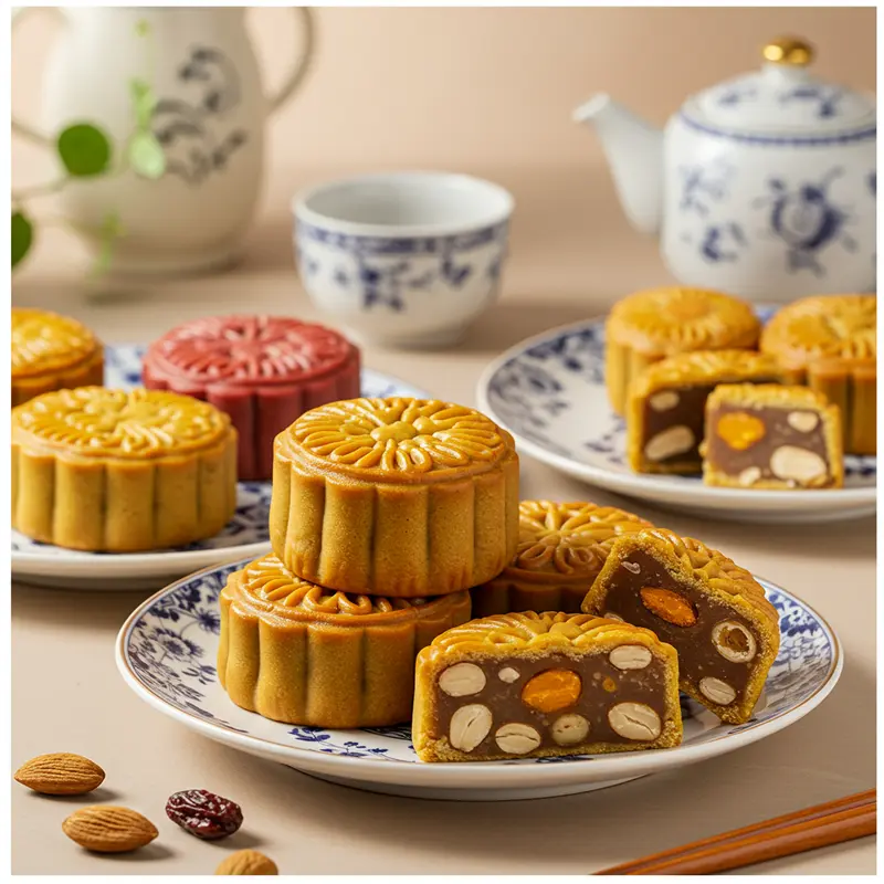 Bánh trung thu chay được trưng bày thanh lịch trong môi trường doanh nghiệp hiện đại.