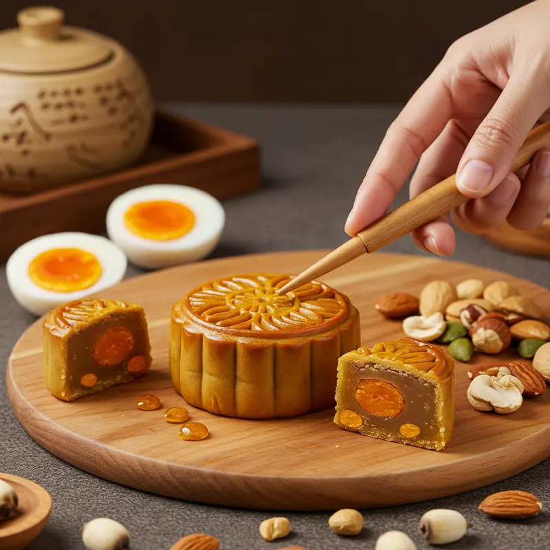 Bánh Trung Thu handmade được chế biến tỉ mỉ từ nguyên liệu thượng hạng.