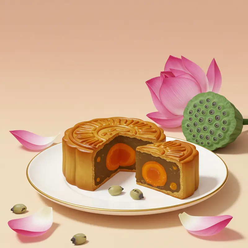 Hộp bánh trung thu gỗ cao cấp chạm trổ tinh xảo, bày biện bên cạnh những chiếc bánh trung thu sang trọng.