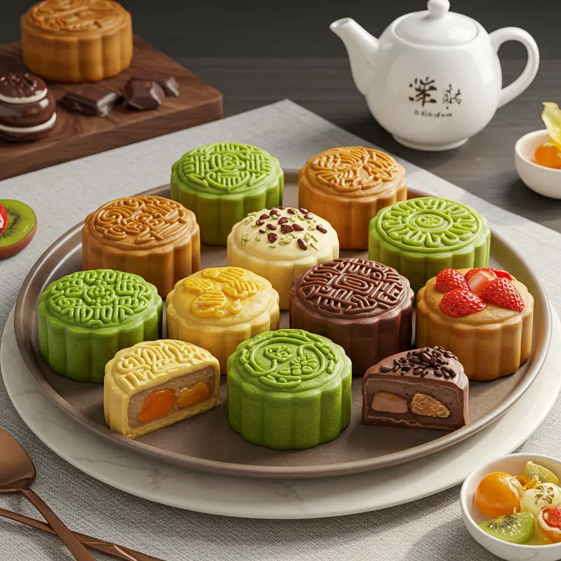 Bánh trung thu nhân ngọt truyền thống với hạt sen và đậu xanh.