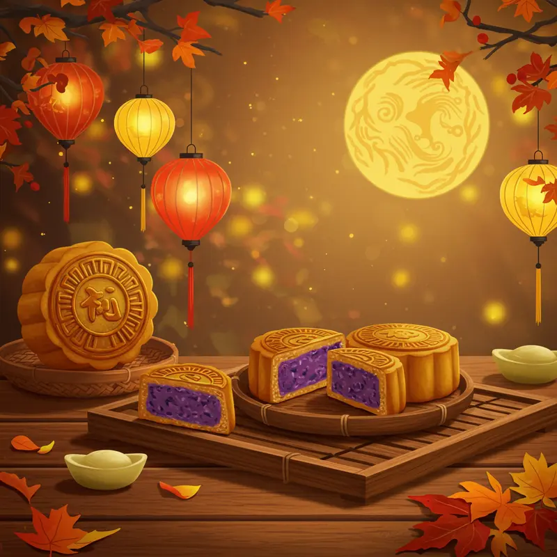 Bánh nướng nhân khoai môn trong không gian Trung Thu truyền thống Việt Nam.