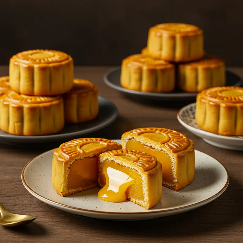 Bánh trung thu lava custard hiện đại với nhân kem trứng chảy.