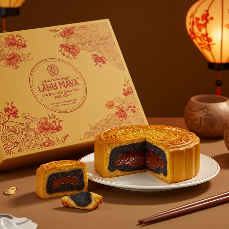 Bánh trung thu lava với nhân tan chảy và hộp quà sang trọng