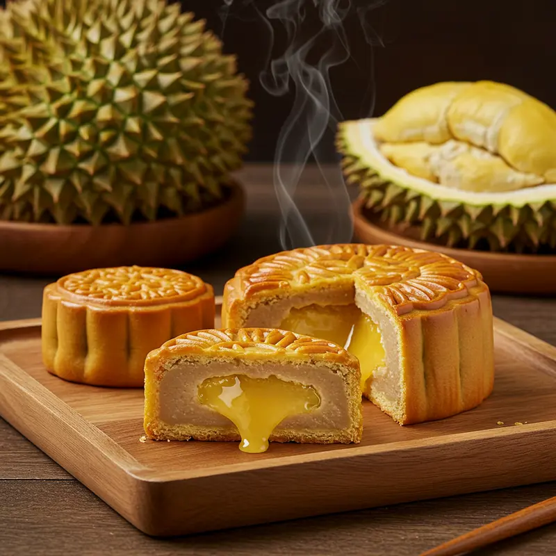 Bánh trung thu lava sầu riêng với lớp nhân tan chảy hấp dẫn.