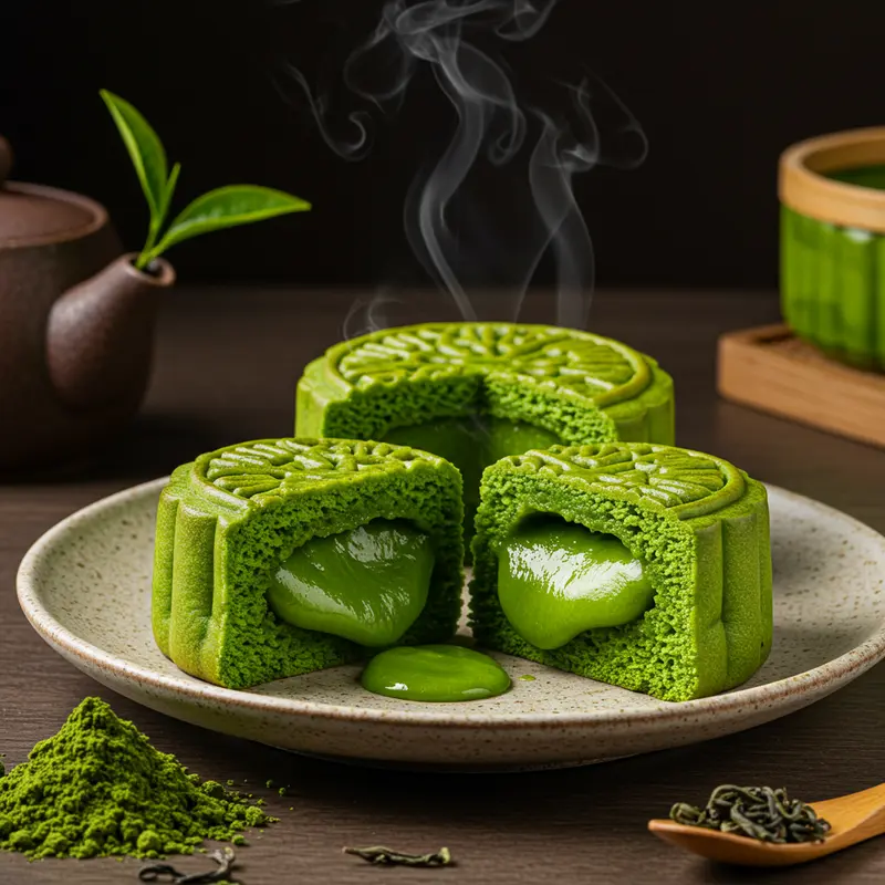 Bánh trung thu lava trà xanh với lớp nhân tan chảy độc đáo và lớp vỏ mềm mịn.