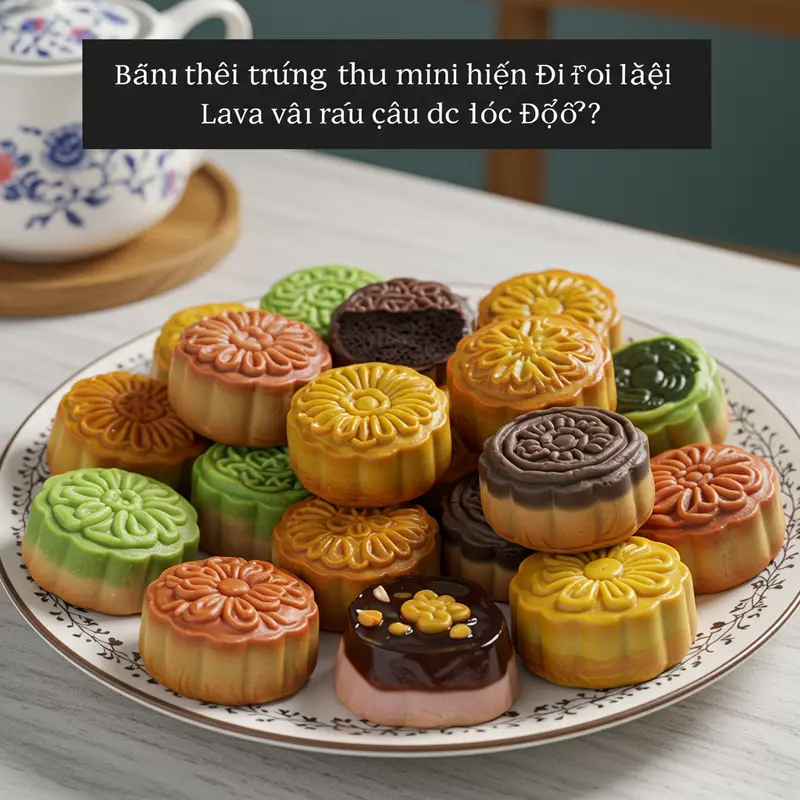 Đĩa bánh Trung Thu mini đa dạng sắc màu hiện đại.