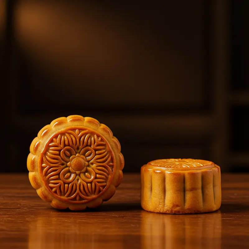 Hình ảnh bánh trung thu truyền thống và bánh mini đặt cạnh nhau, làm nổi bật sự khác biệt về kích thước và hoa văn.