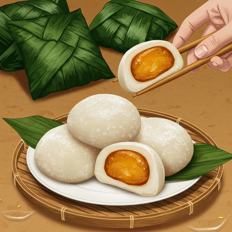 Bàn tiệc bánh trung thu mochi nhiều màu kèm trà và hoa quả, ánh sáng ấm áp, hiện đại.