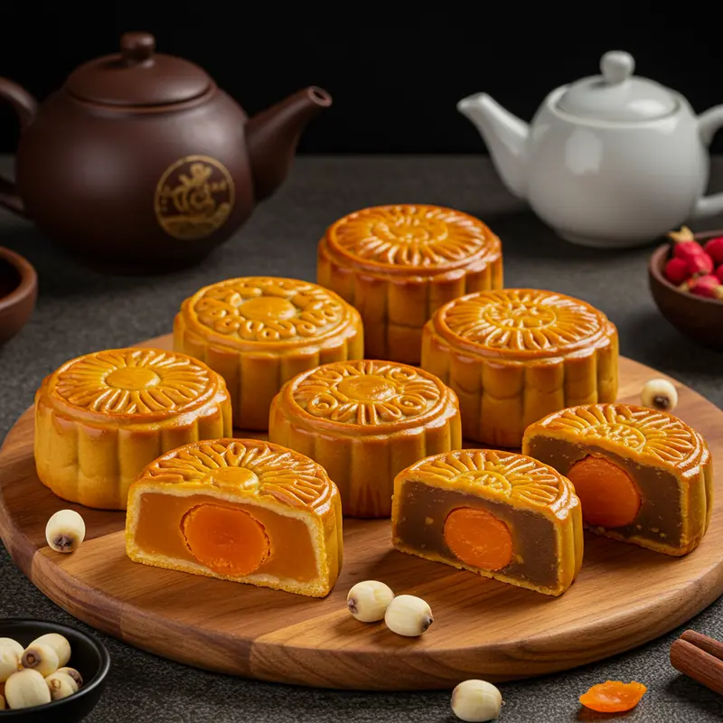 Bánh trung thu dẻo trắng tinh, hoa văn tinh xảo, phong cách truyền thống.