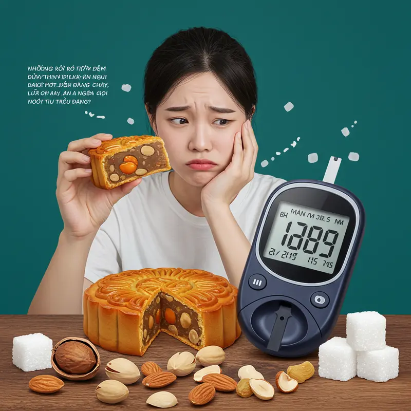 Bánh trung thu nhân chay, nhân hạt cắt đôi, hiển thị rõ các lớp nhân hạt đa dạng trên bàn gỗ.