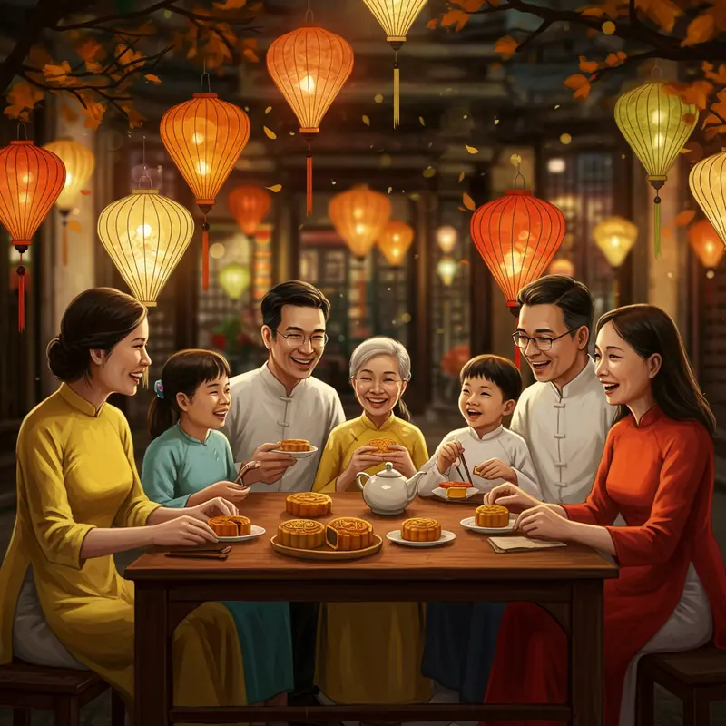 Bánh Trung Thu Hà Nội cổ truyền với khuôn hoa văn đẹp mắt trên khay gỗ.