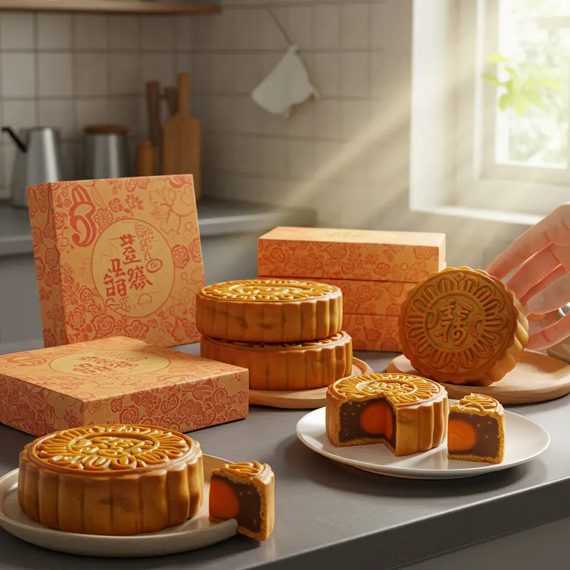 So sánh bánh trung thu 250g và 300g trên cùng khay.