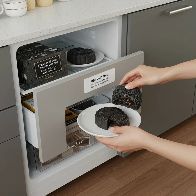 Bánh trung thu lava mè đen với lớp nhân tan chảy độc đáo.