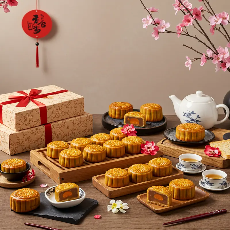 Nguyên liệu chính làm bánh trung thu mini nướng được sắp xếp gọn gàng.