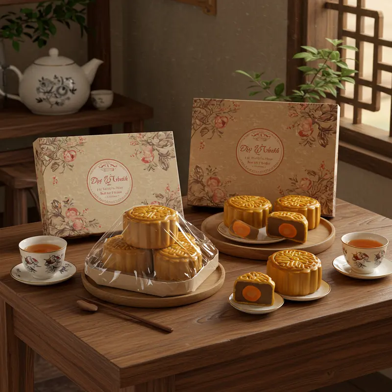 Cảnh tượng chợ truyền thống với bánh nướng Trung Thu và lồng đèn rực rỡ