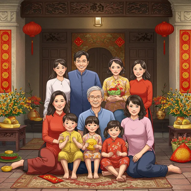 Gia đình Việt quây quần thực hiện Lễ cúng Giao Thừa trong không khí ấm cúng.