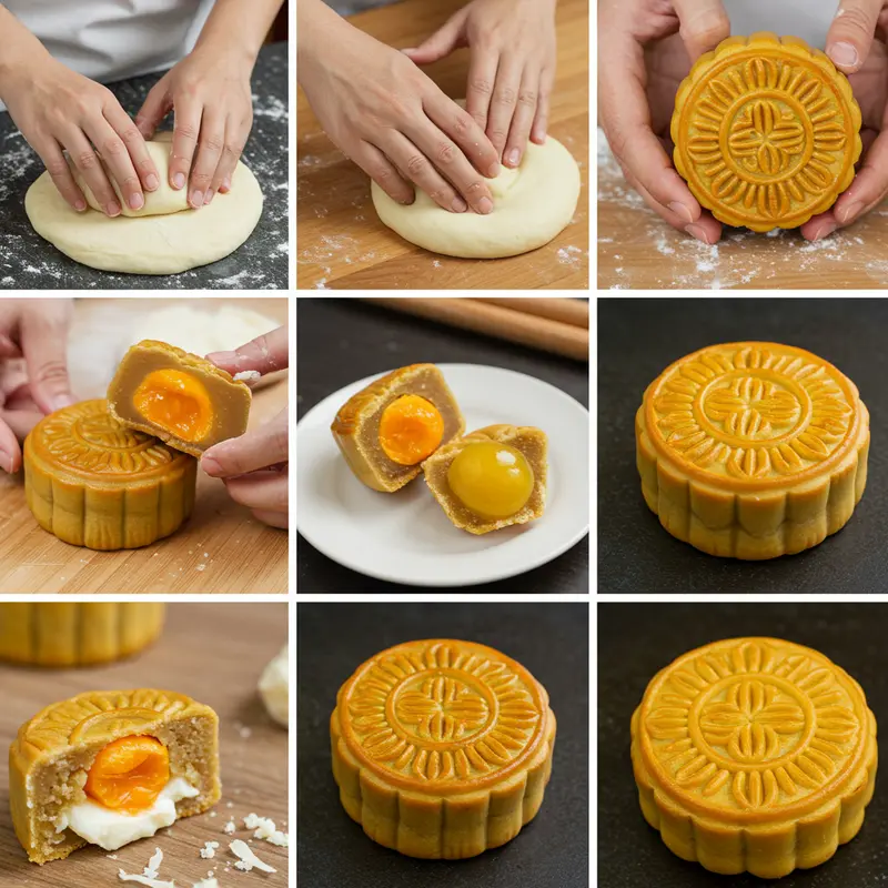 Bánh trung thu lava phô mai tan chảy cạnh bánh trung thu truyền thống.