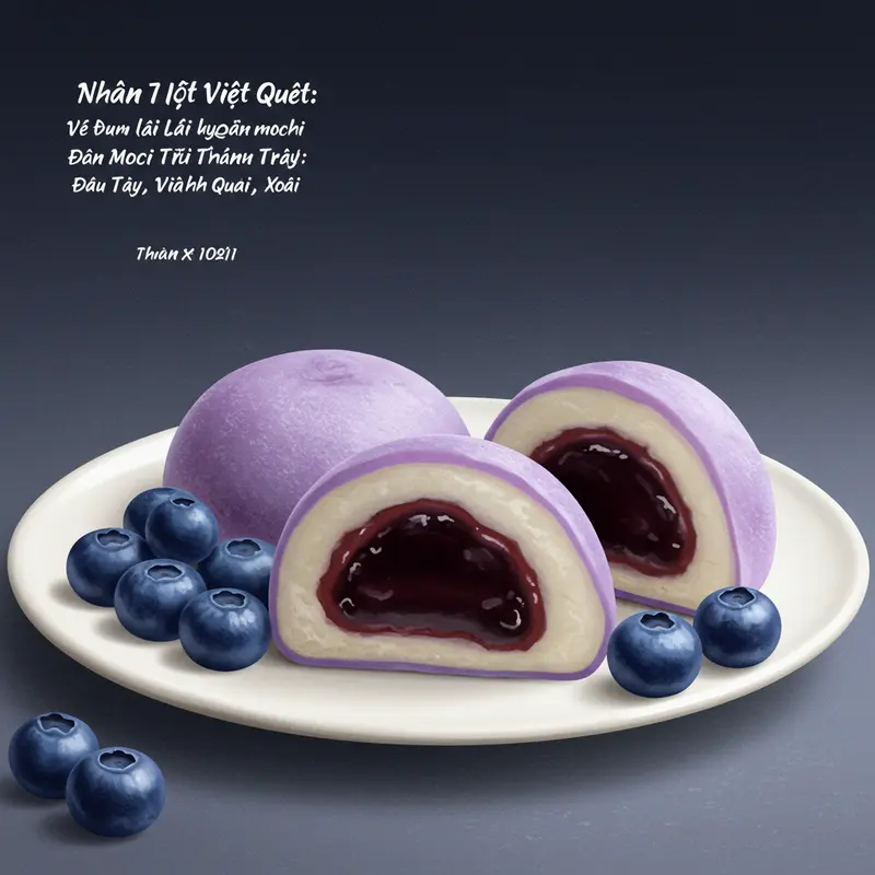 Mochi trái cây nhiều màu sắc với nhân dâu tây, việt quất, xoài tươi mát.