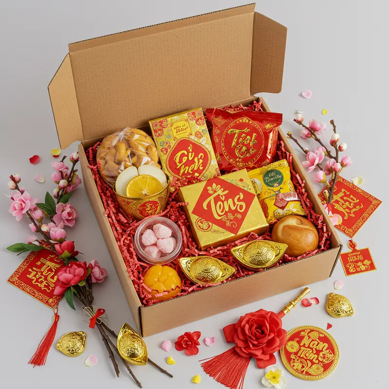 Vật liệu cơ bản cho trang trí hộp quà Tết dễ tìm, dễ sử dụng.