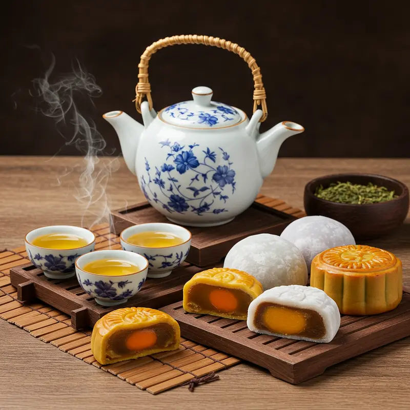 Bánh Trung Thu mochi với nhiều loại nhân đa sắc màu, bày trên khay gỗ.