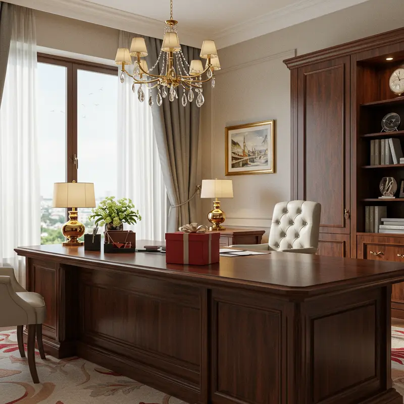 Hộp quà sang trọng đặt trên bàn làm việc doanh nhân.