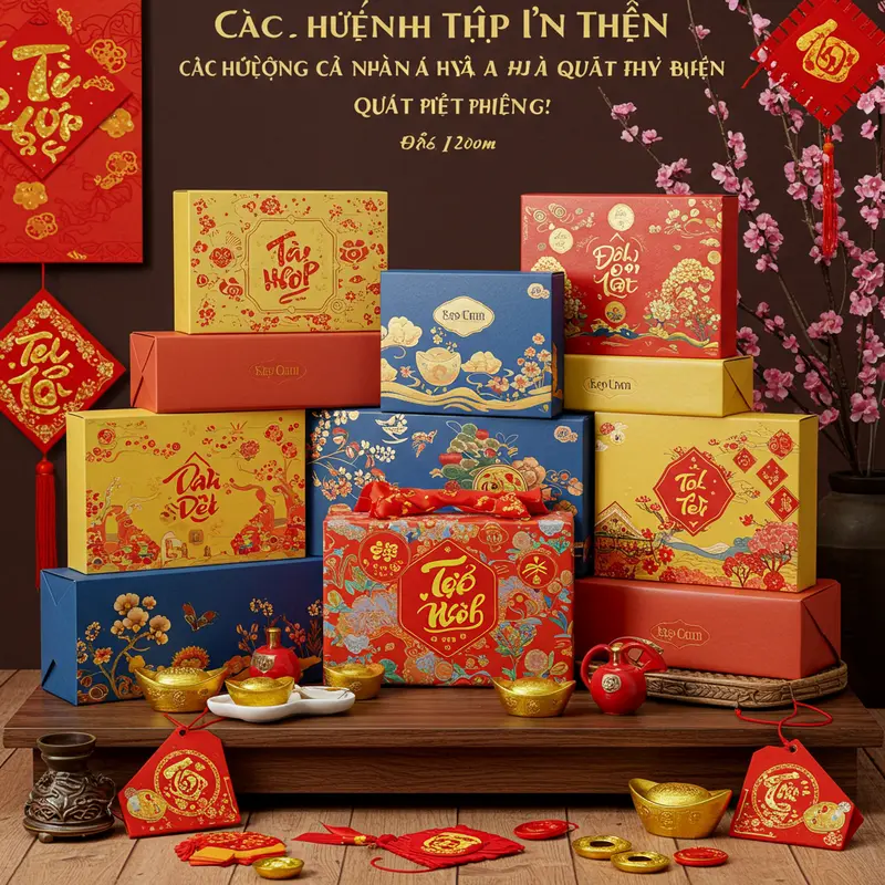 Hộp quà Tết được cá nhân hóa với logo doanh nghiệp và thông điệp tri ân.