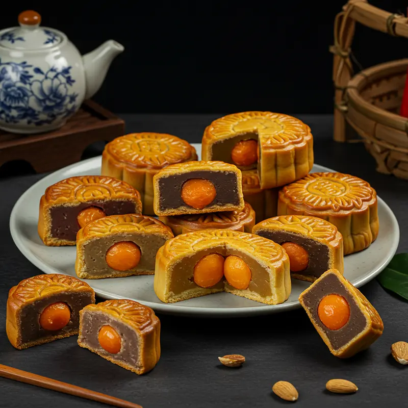 Tập thể nhân viên quây quần thưởng thức hộp bánh Trung Thu trong không khí thân thiện.