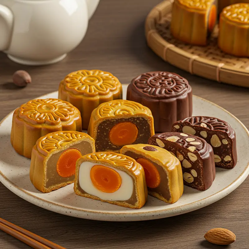 Cảnh tượng chợ truyền thống với bánh nướng Trung Thu và lồng đèn rực rỡ