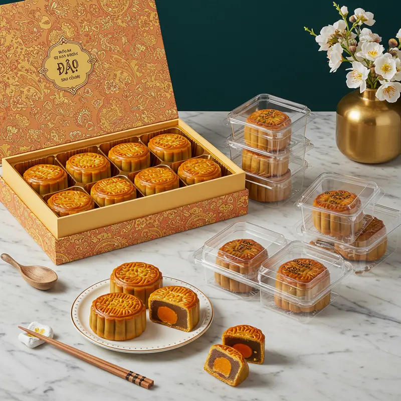 Các loại bánh Trung Thu cao cấp với nhân đa dạng và vỏ bánh tinh tế.