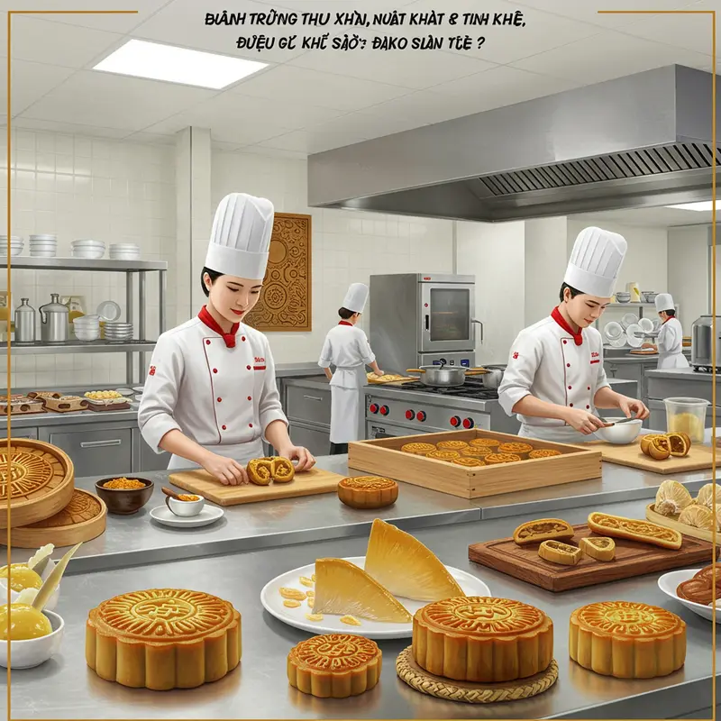 Bánh Trung thu nhân vi cá, bào ngư, yến sào sang trọng trên khay gỗ.