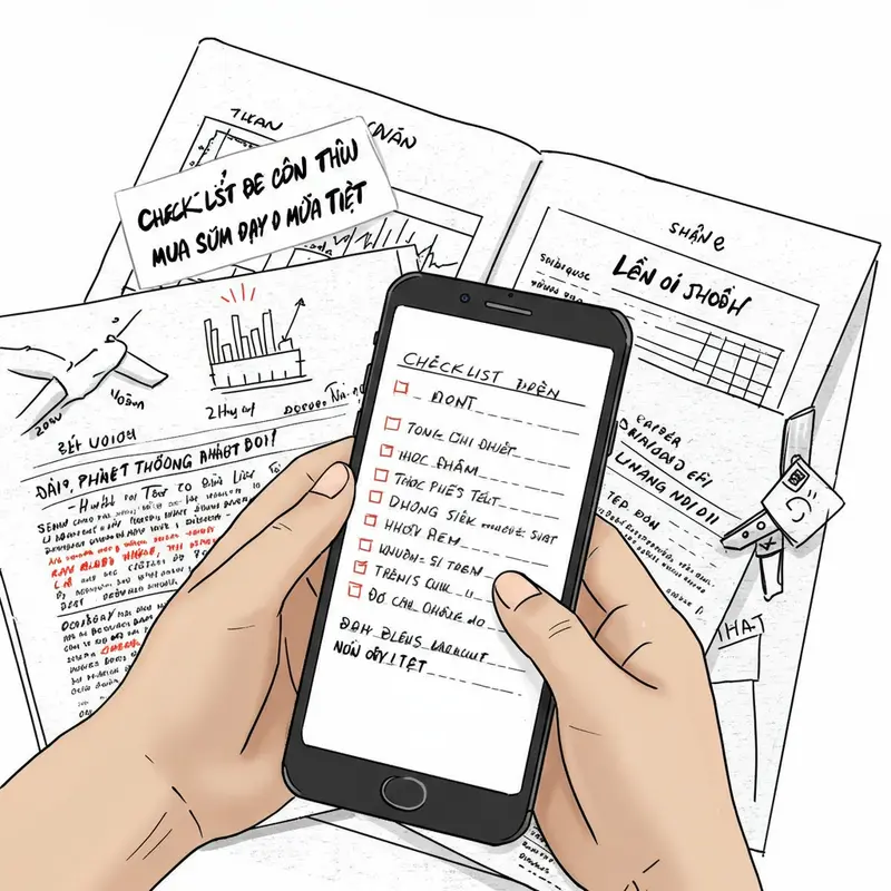 Gia đình cùng nhau lập danh sách quà Tết và các món đồ cần mua sắm.