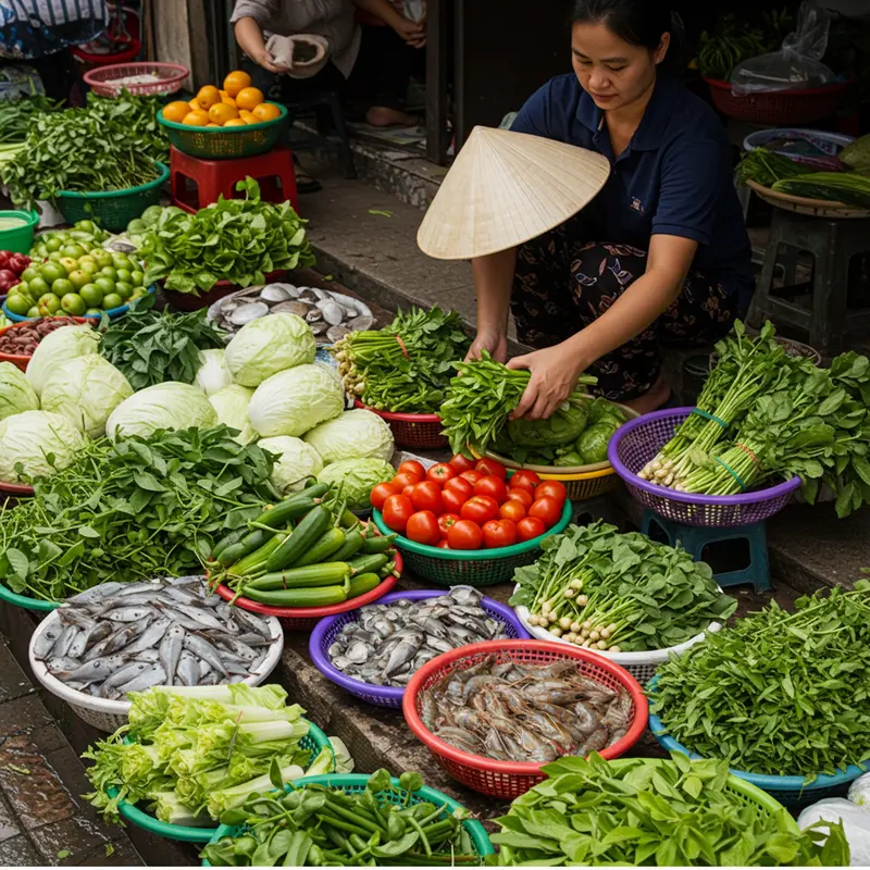 Gia đình sum họp bên mâm cơm ngày Tết với thực phẩm đa dạng, cân bằng.