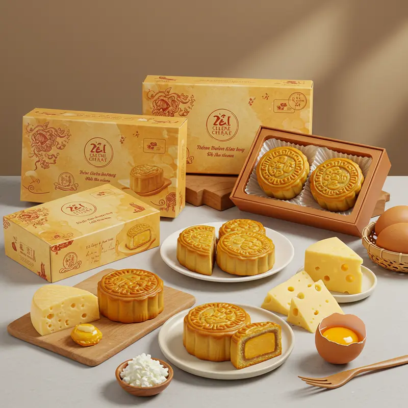 Bánh trung thu nhân phô mai với lớp nhân béo mịn hấp dẫn.