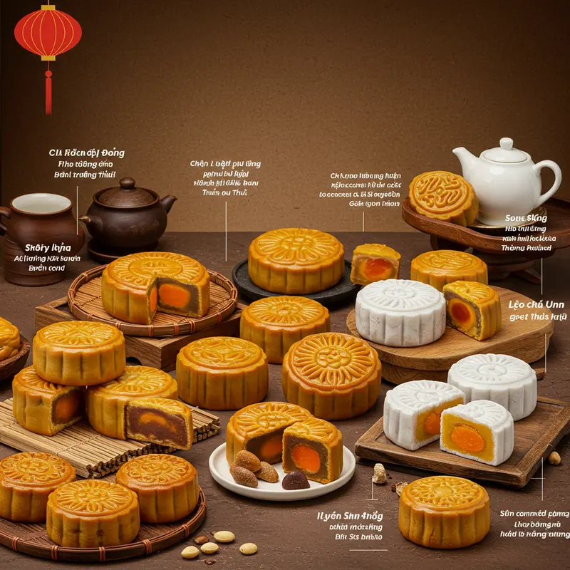 Hình ảnh các loại đường ăn kiêng và bánh Trung Thu trên bàn bếp.