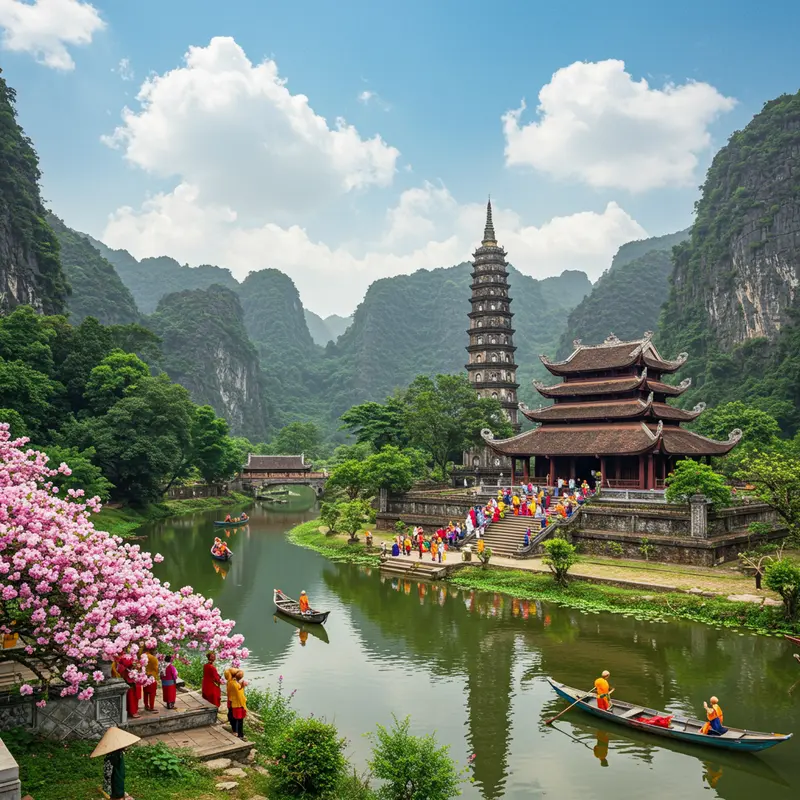 Nét đẹp truyền thống du xuân tâm linh trong không khí mùa xuân.