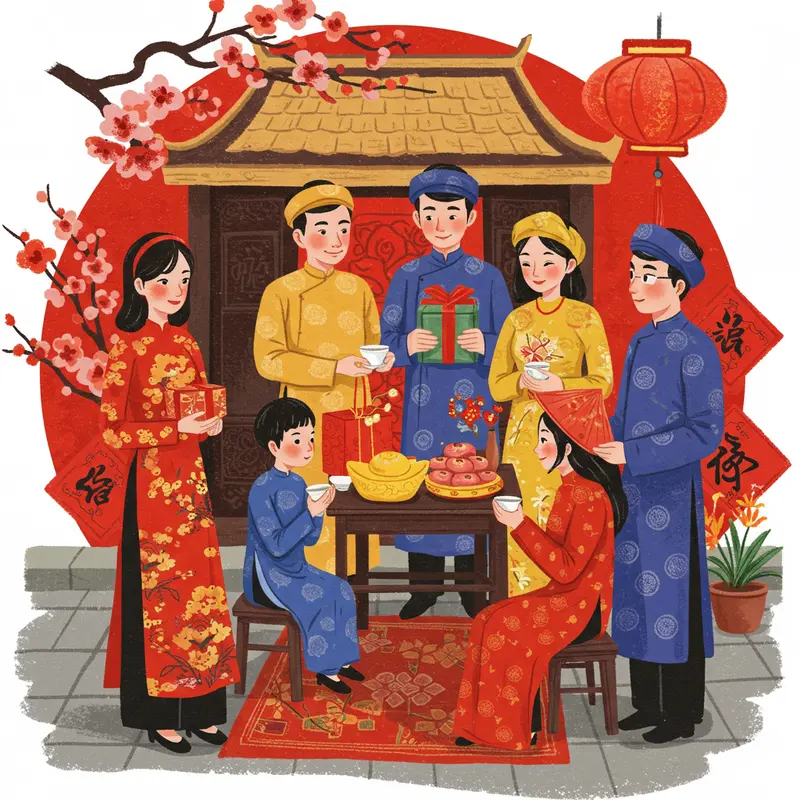 Gia đình Việt quây quần bên bàn thờ tổ tiên trong ngày Tết.