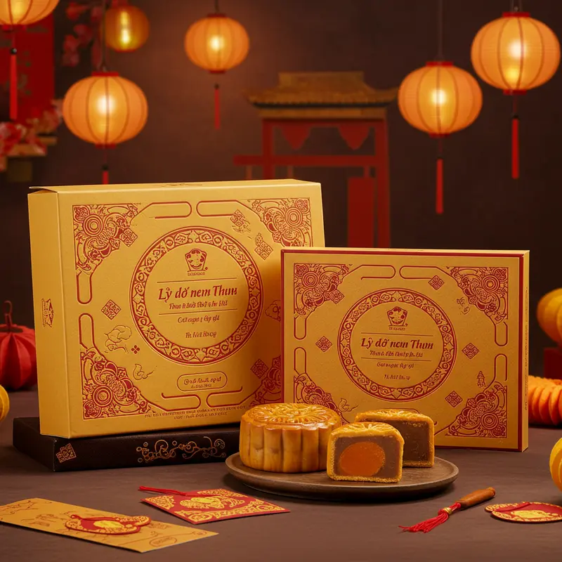 Bánh Trung Thu cao cấp với hộp quà sang trọng và nguyên liệu tự nhiên.