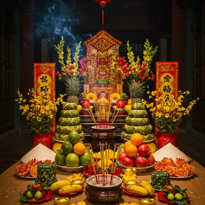 Gia đình Việt quây quần bên bàn thờ tổ tiên trong ngày Tết.