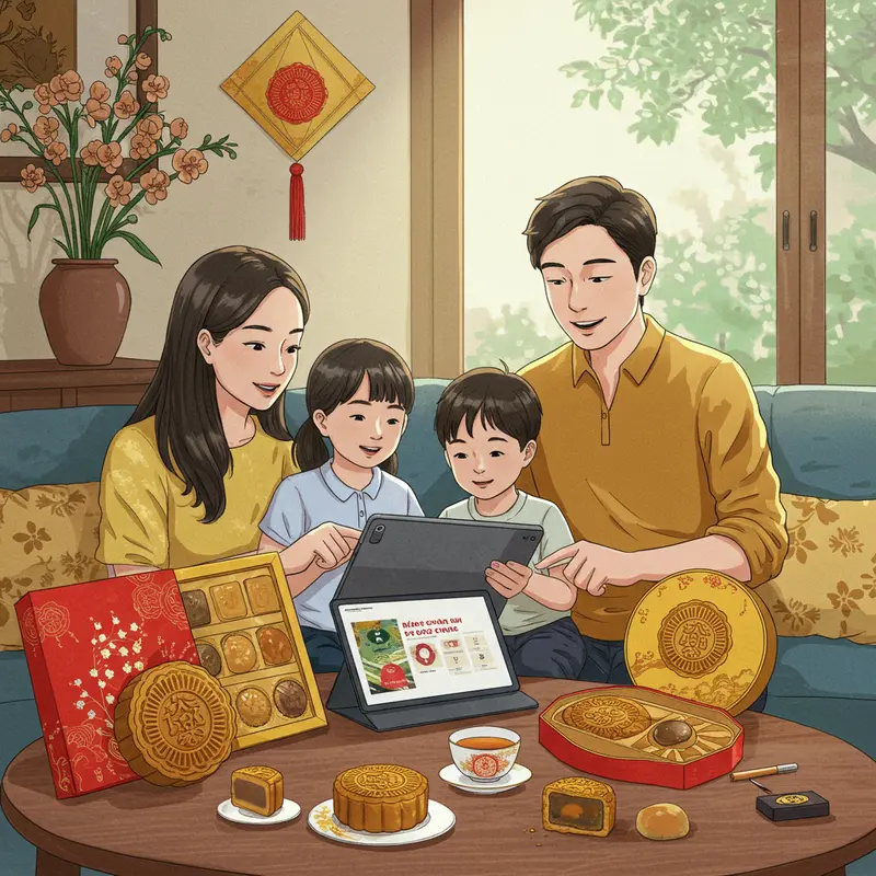 Nhân viên giao bánh Trung thu trao quà tận nhà trong không khí sum vầy.