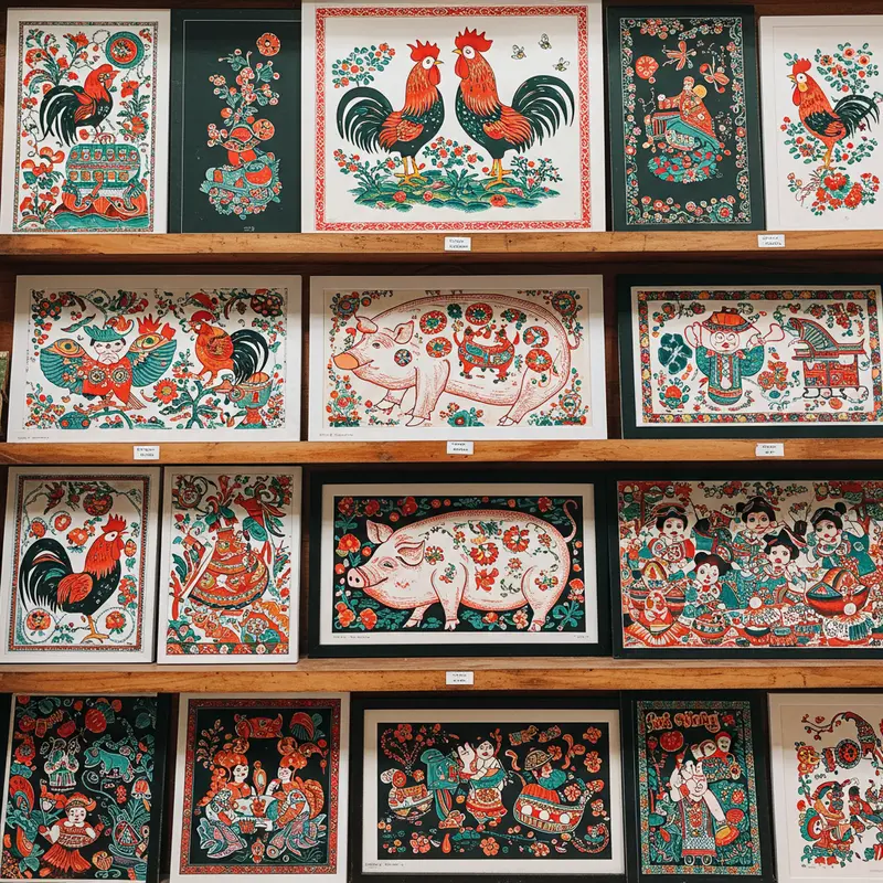 Tranh Tết tạo không khí ấm áp trong gia đình Việt Nam ngày xuân.