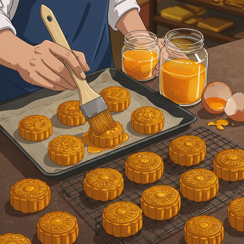 Hình ảnh mô tả lớp vỏ bánh Trung Thu bị nứt và các nguyên liệu đi kèm