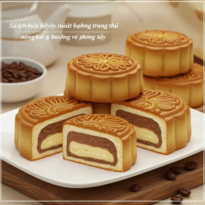 Gia đình truyền thống bên bàn bánh Trung Thu cổ điển