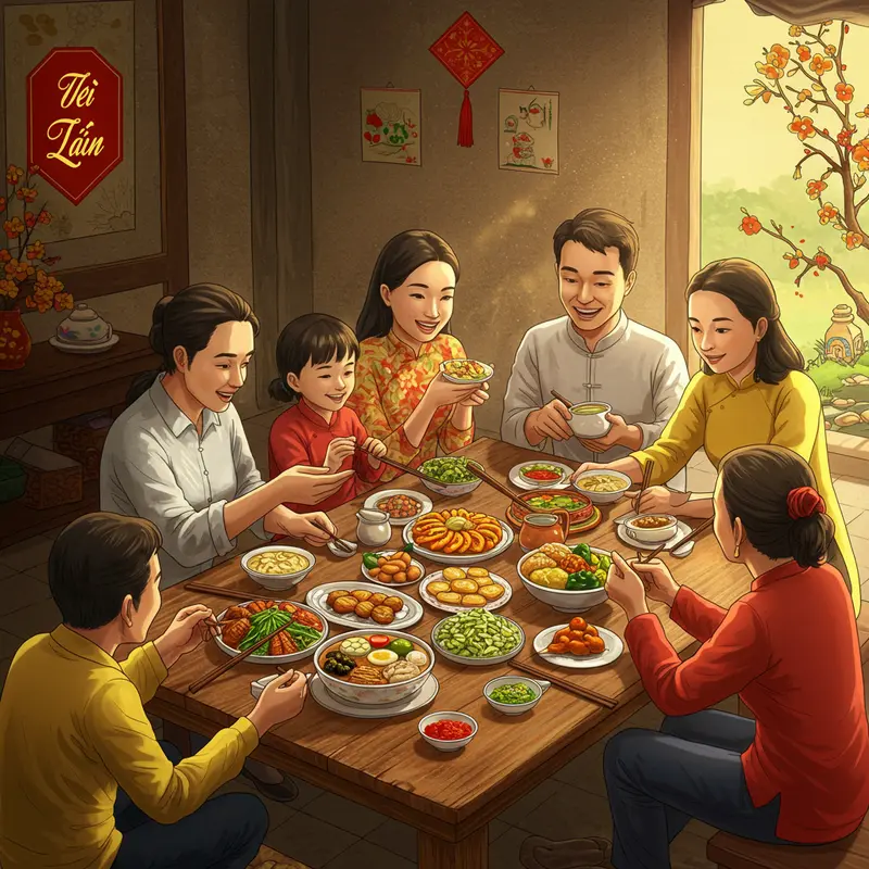 Mâm cơm Tết sum vầy đậm phong vị miền Trung.